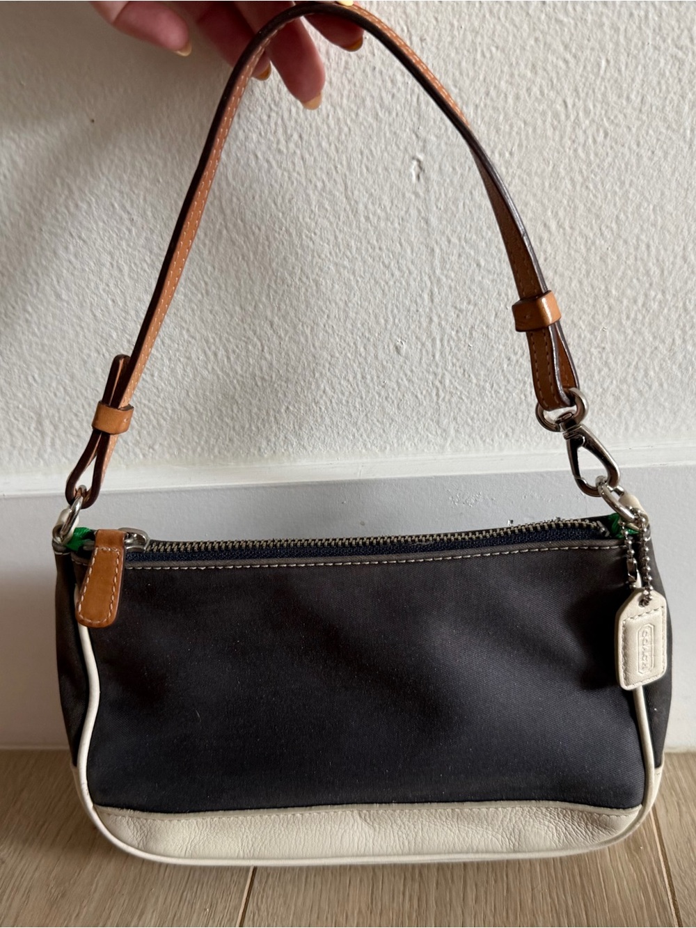 Coach Vintage Blue Canvas and White Leather Shoulder Bag